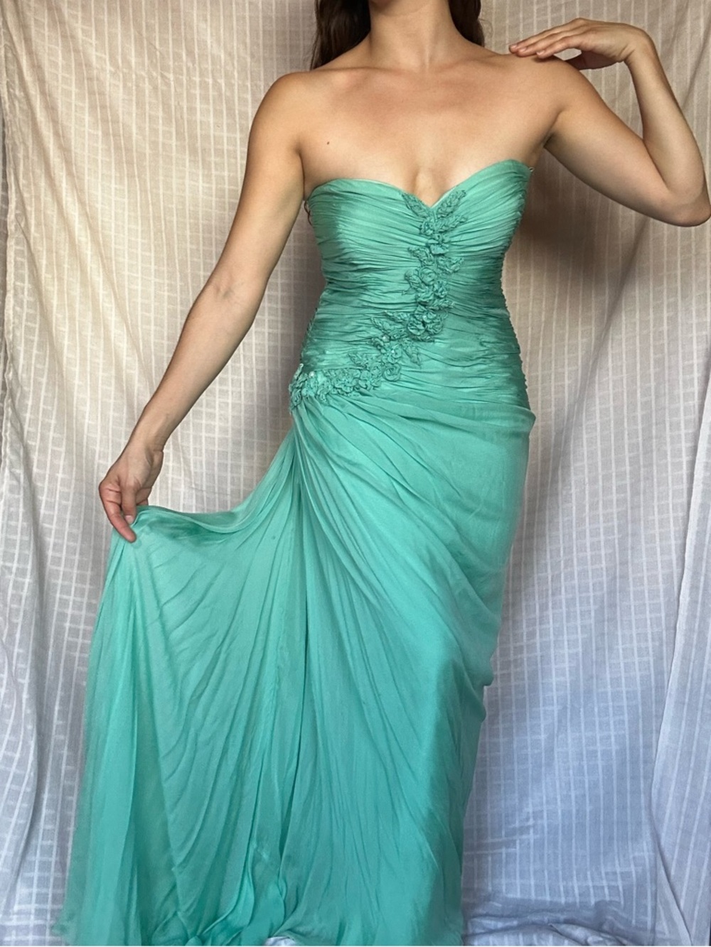 Morrell Maxie Strapless Mint Green Ruched Evening Gown